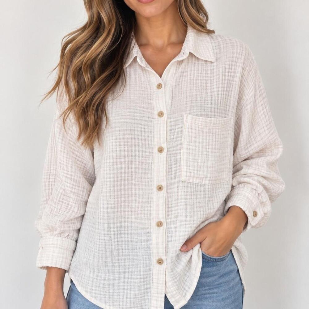 Altard state white cream button up shirt